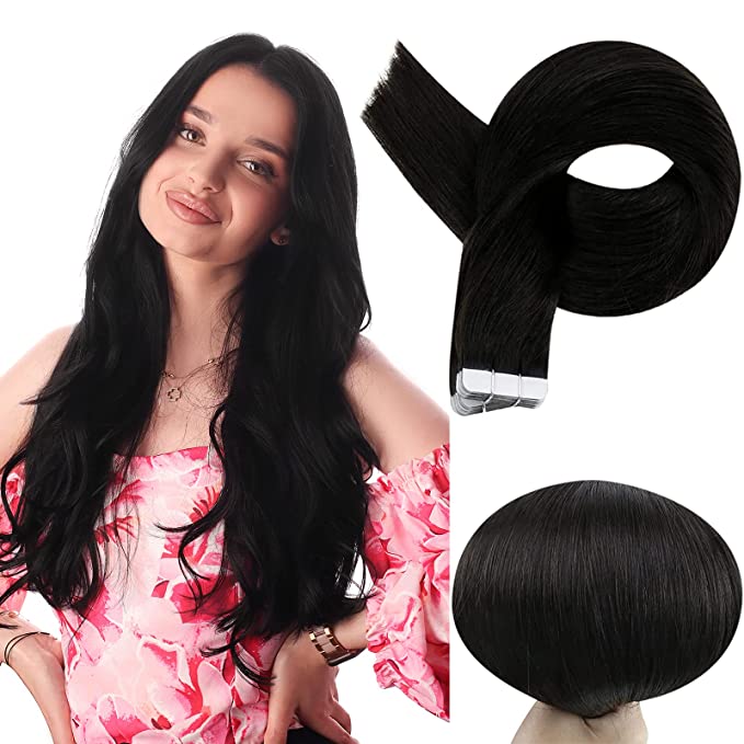 Tape in Hair Extensions 100% remy Human Hair Off Black (#1B)